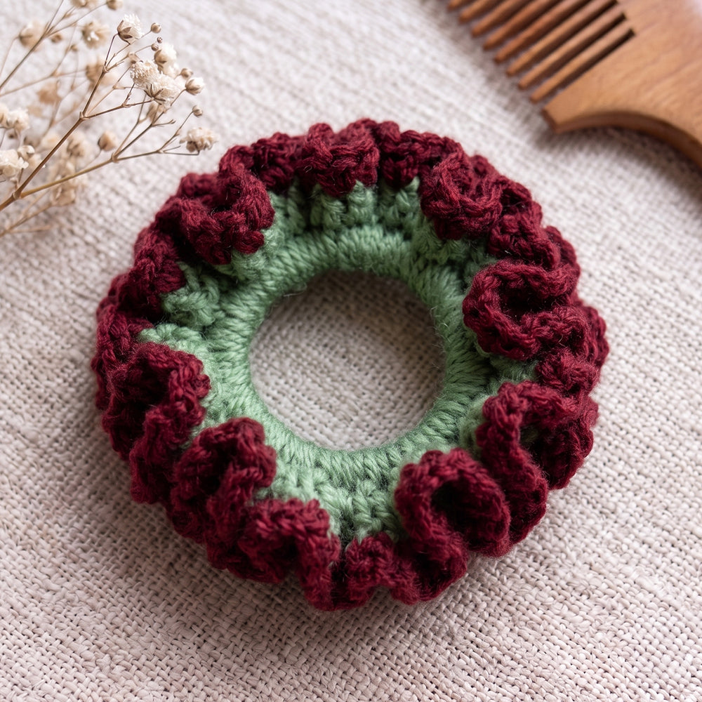 Scrunchie | Burgundy Wine & Sage Green
